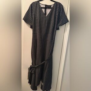 Lane Bryant Black and Cream Dress with Fabric Tie/Belt